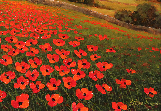 Steve Thoms, Original oil painting on panel, Poppy Field, Yorkshire Dales Signature image. Click to enlarge
