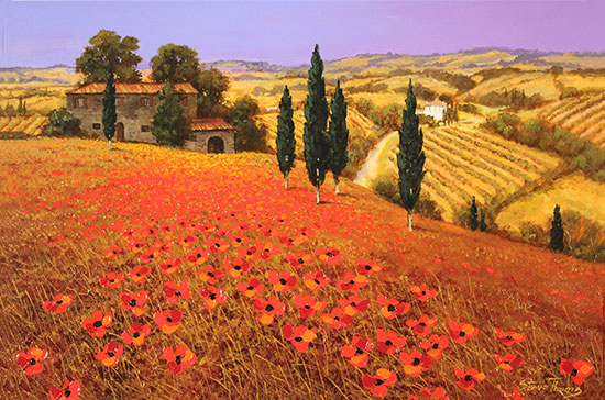 Steve Thoms, Original oil painting on panel, Tuscan Poppies Without frame image. Click to enlarge
