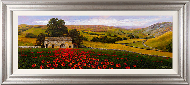 Steve Thoms, Original oil painting on panel, Poppies on the Farm, Yorkshire Dales