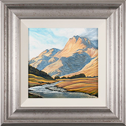 Suzie Emery, Original acrylic painting on board, Langdale Pikes and Great Langdale Beck