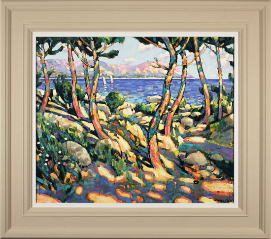 Terence Clarke, Original oil painting on canvas, Rocks and Pines, Cap Ferrat, click to enlarge