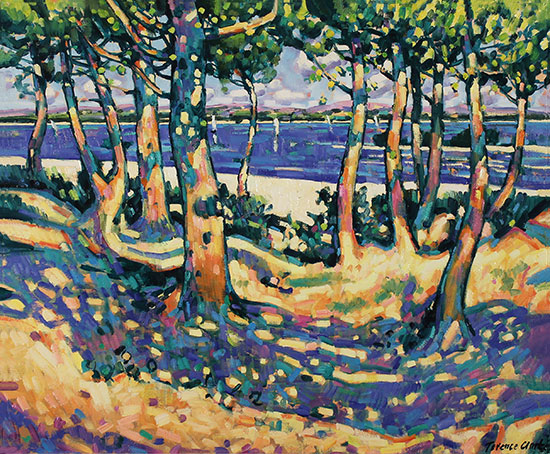 Terence Clarke, Original oil painting on canvas, Lakes and Trees at La Marina  Without frame image. Click to enlarge