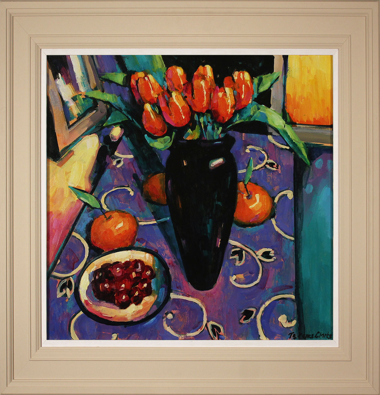Terence Clarke, Original acrylic painting on canvas, Tulips and Tangerines . Click to enlarge