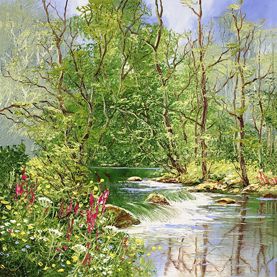 Terry Evans, Original oil painting on canvas, Woodland Stream Without frame image. Click to enlarge