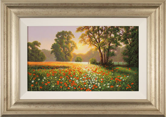 Terry Grundy, Original oil painting on panel, Poppy Field at Sunset 