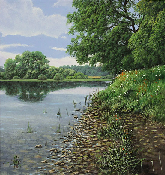 Terry Grundy, Original oil painting on panel, Calm of the River Without frame image. Click to enlarge