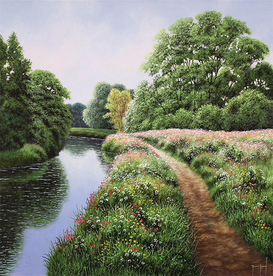 Terry Grundy, Original oil painting on panel, Tranquil Midsummer, Yorkshire Wolds Without frame image. Click to enlarge