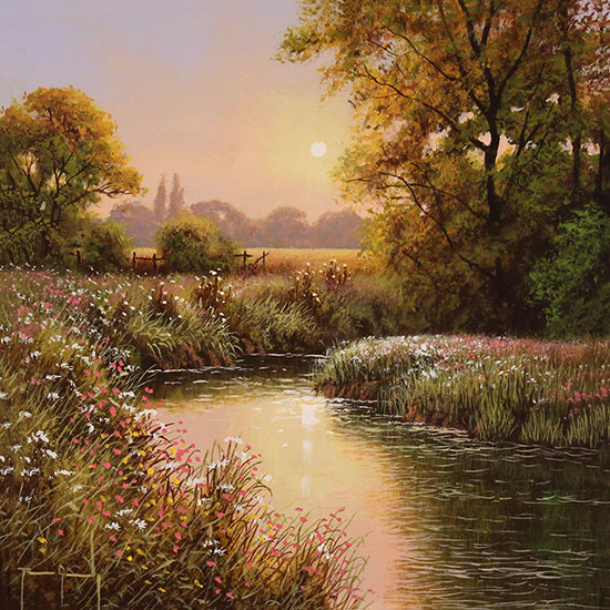 Terry Grundy, Original oil painting on panel, Summer Sunset Without frame image. Click to enlarge
