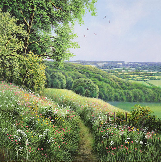 Terry Grundy, Original oil painting on panel, Summer in the Yorkshire Wolds Without frame image. Click to enlarge