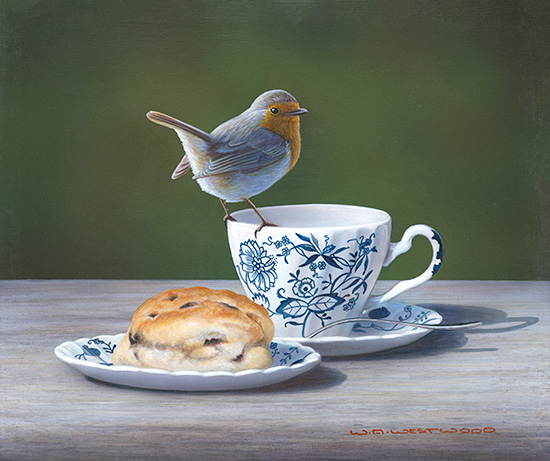 Wayne Westwood, Limited edition print, Robin on a Teacup, click to enlarge