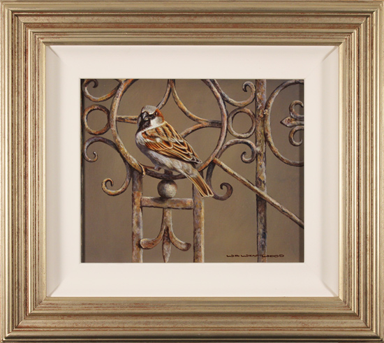 Wayne Westwood, Original oil painting on panel, Sparrow on a Gate
