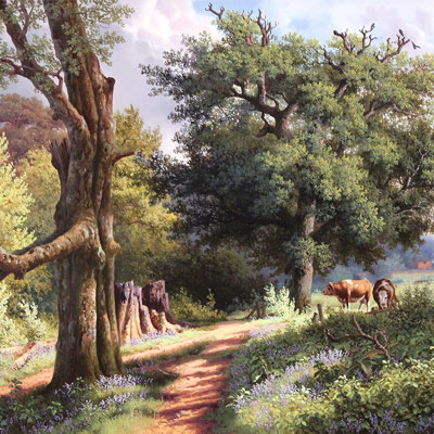 Daniel Van Der Putten, Bluebells at Mantles Heath, Northamptonshire, Original oil painting on panel