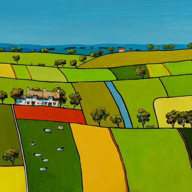 Alan Smith, Hills of Green and Gold, Original oil painting on panel