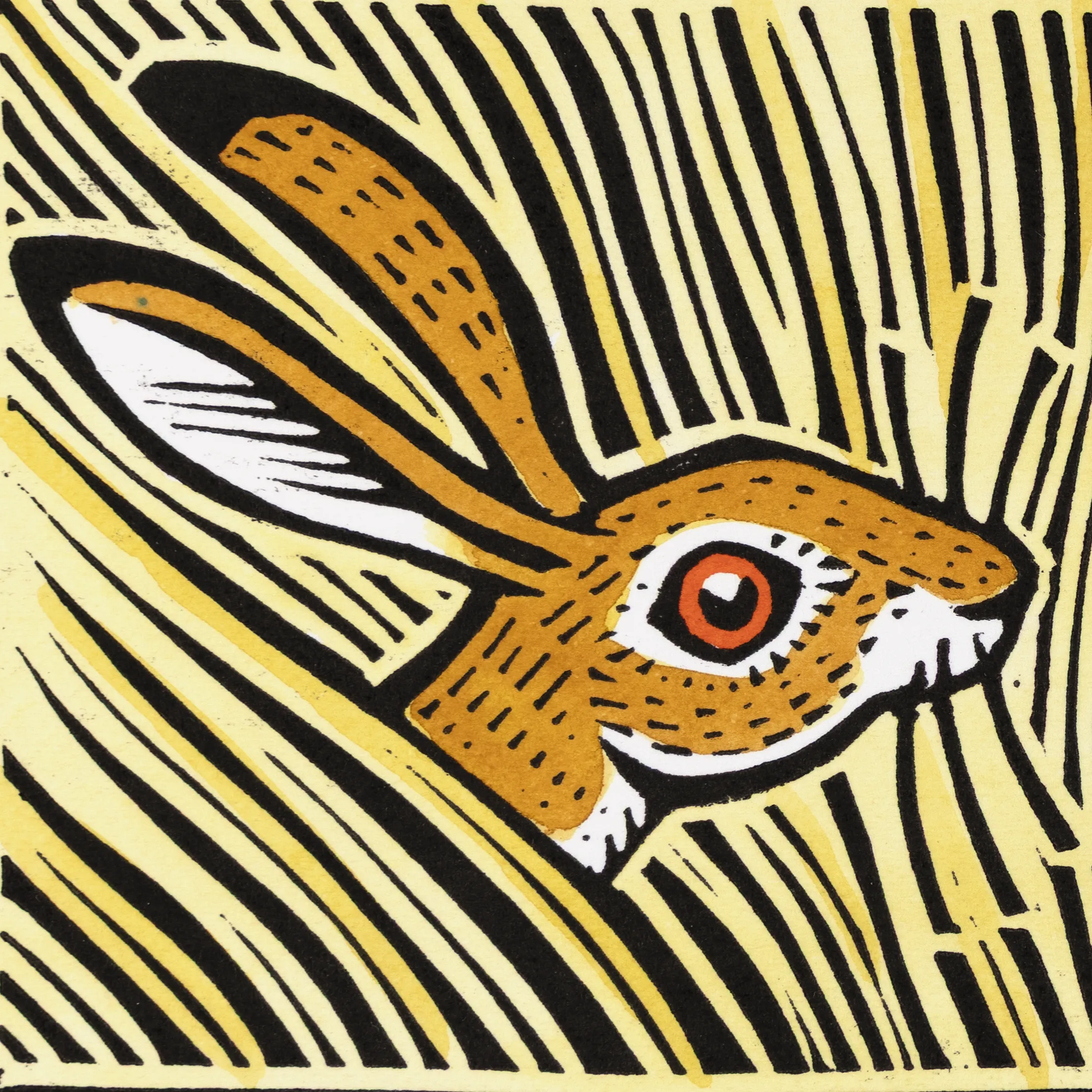 Gerard Hobson, Hare's Meeting, Original linocut print
