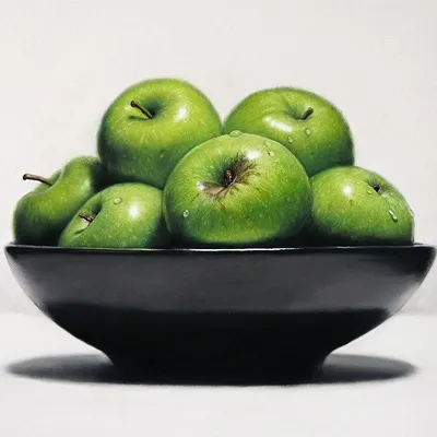 Ian Rawling, PS, Black Bowl, Green Apples, Pastel
