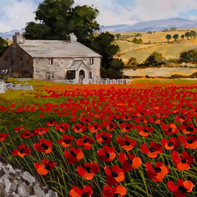 Steve Thoms, Scarlet Fields, Yorkshire Dales, Original oil painting on panel
