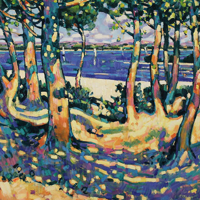 Terence Clarke, Lakes and Trees at La Marina , Original oil painting on canvas